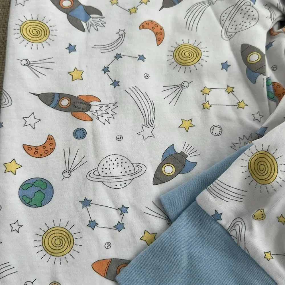 Magnolia White and Blue Pajama Sets with Space-Themed Design